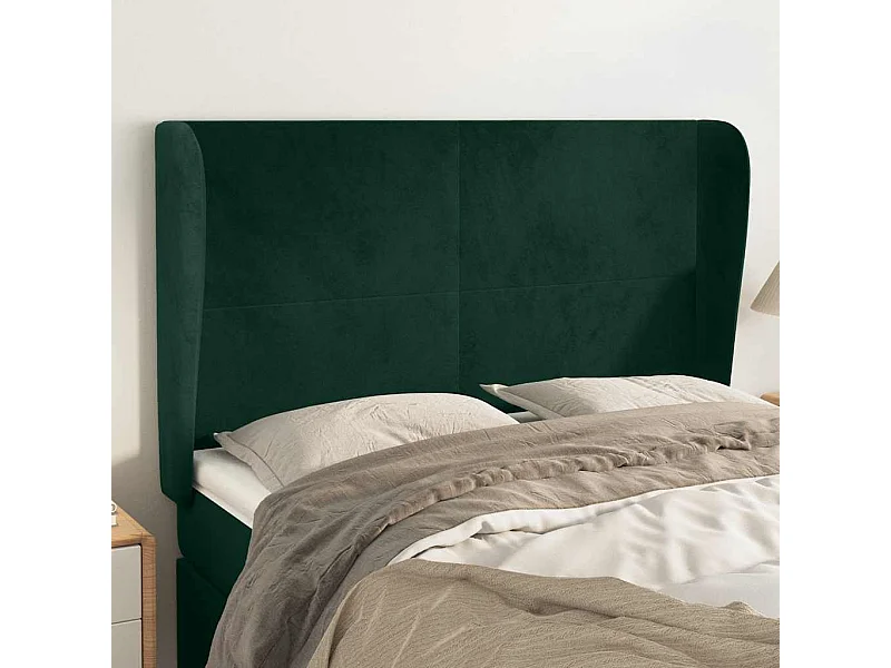 Tête de lit avec oreilles Vert foncé 147x23x118/128 cm Velours