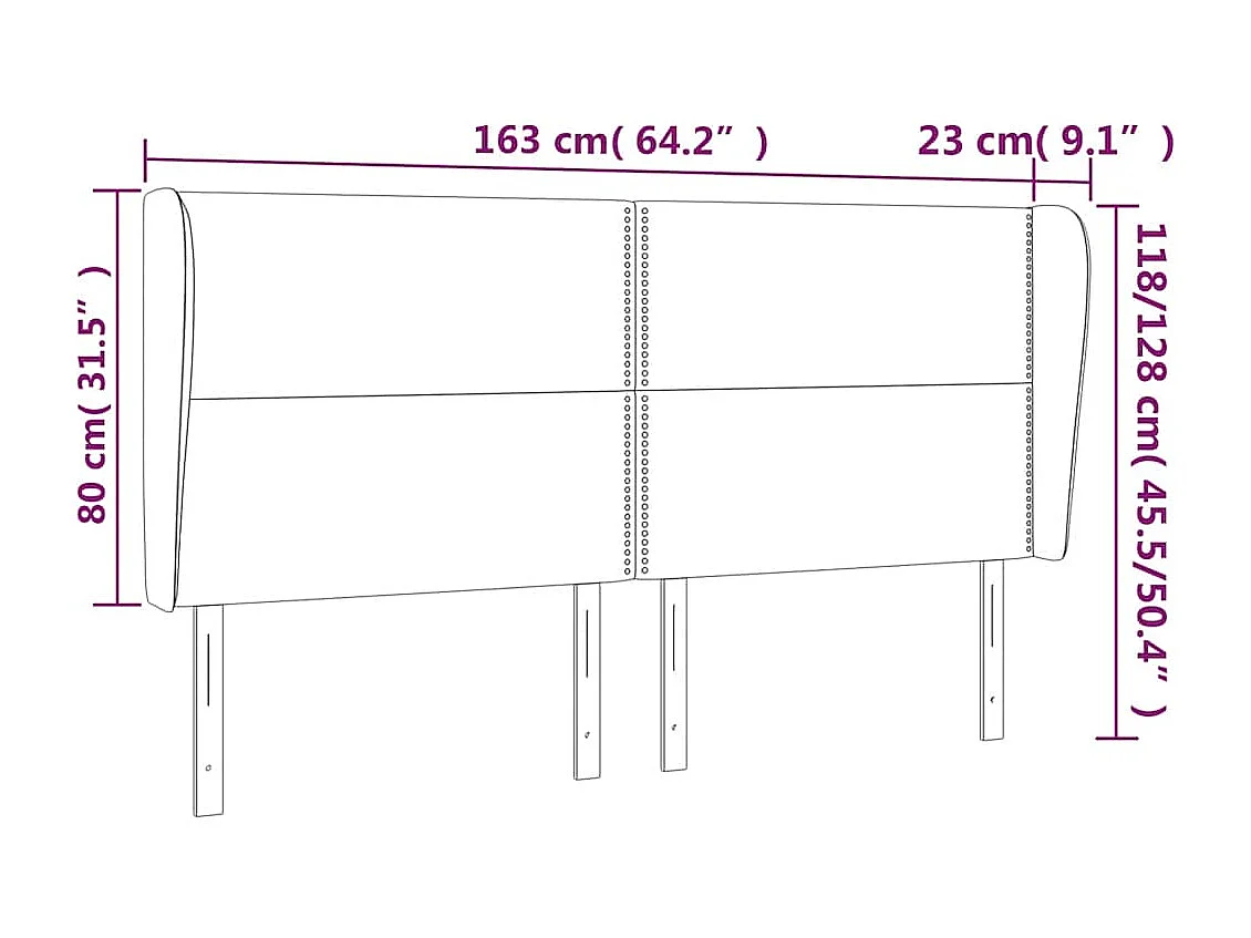 Tête de lit avec oreilles Vert foncé 163x23x118/128 cm Velours
