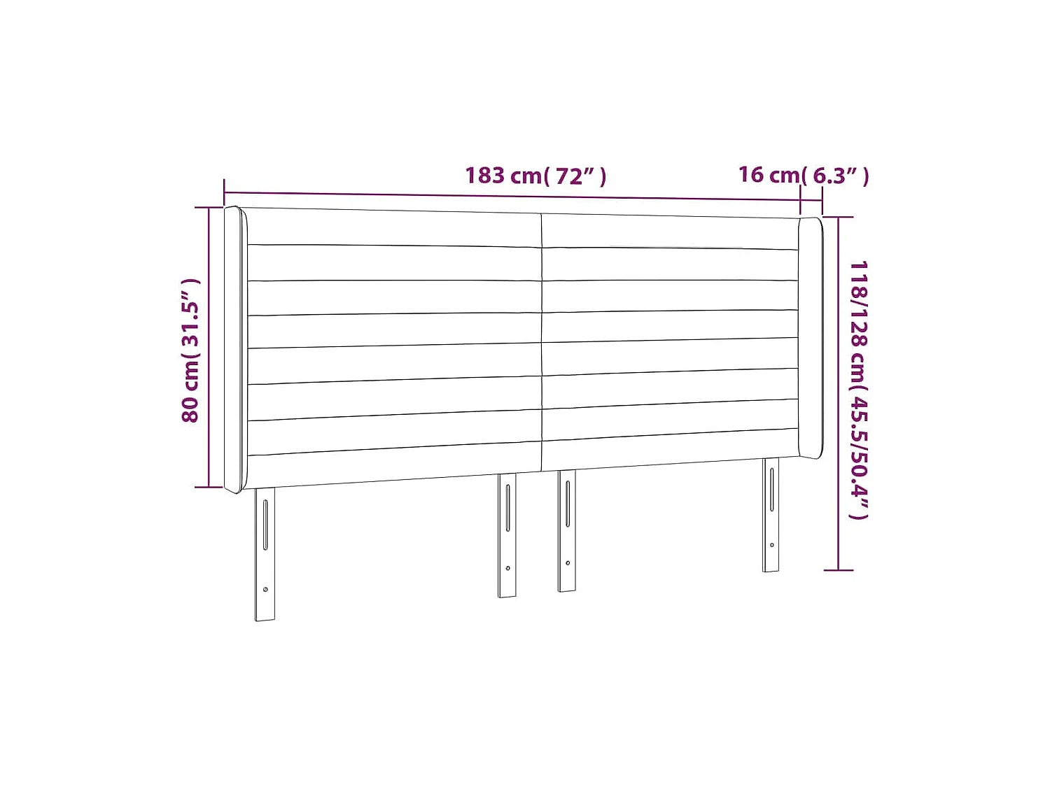 Hoofdbord met randen 183x16x118/128 cm fluweel zwart