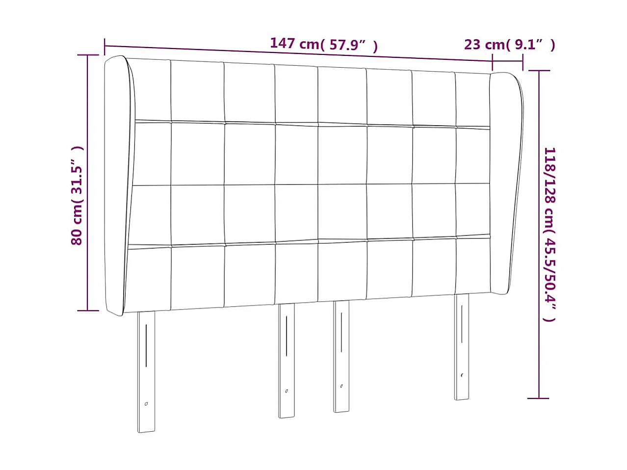 Hoofdbord met randen 147x23x118/128 cm fluweel donkergroen