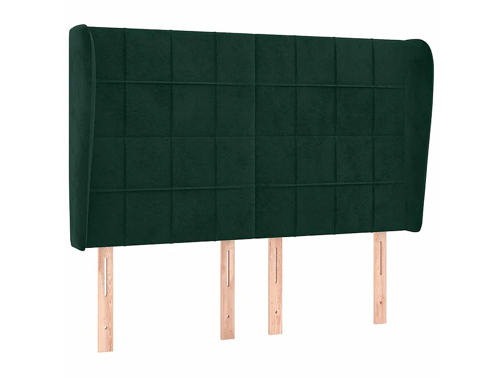 Tête de lit avec oreilles Vert foncé 147x23x118/128 cm Velours