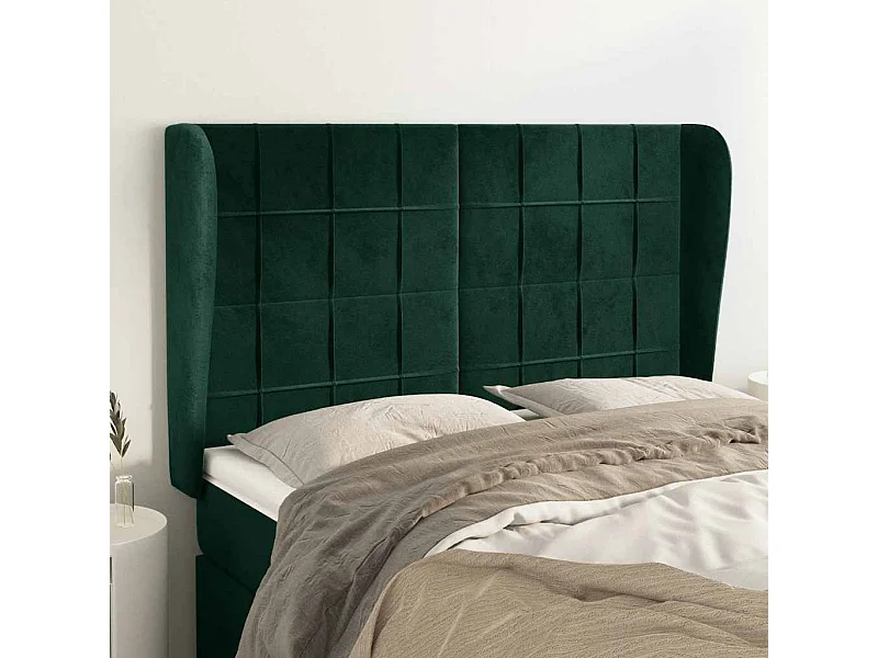 Tête de lit avec oreilles Vert foncé 147x23x118/128 cm Velours
