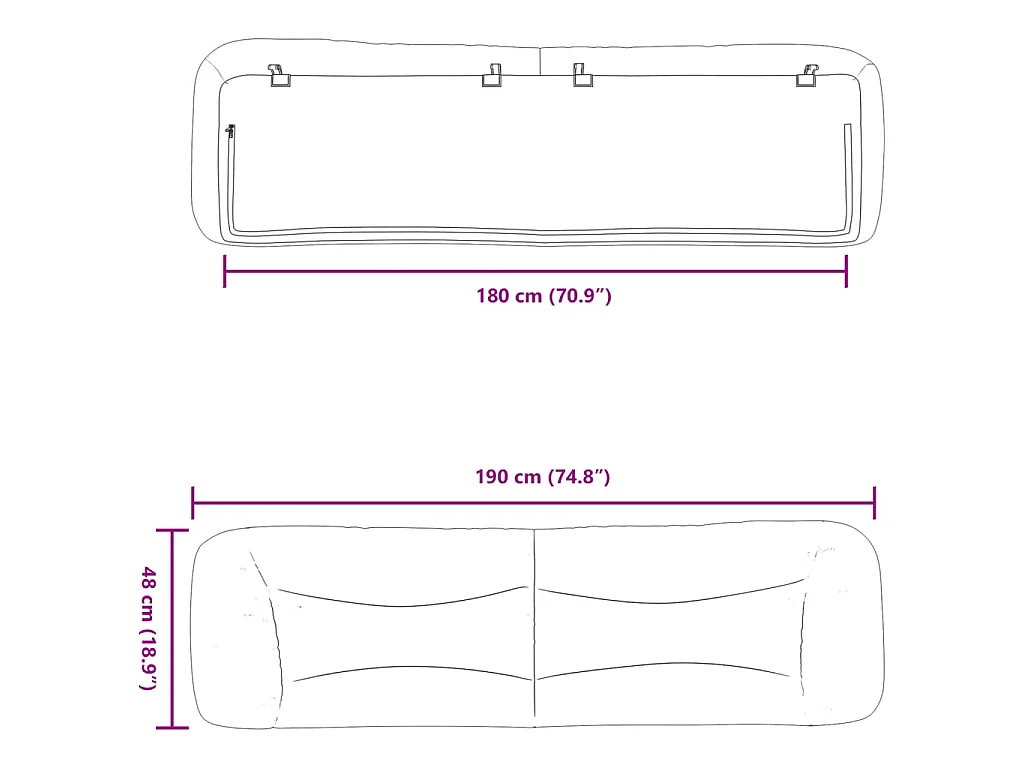 Coussin de tête de lit Hvar blanc 180 cm similicuir