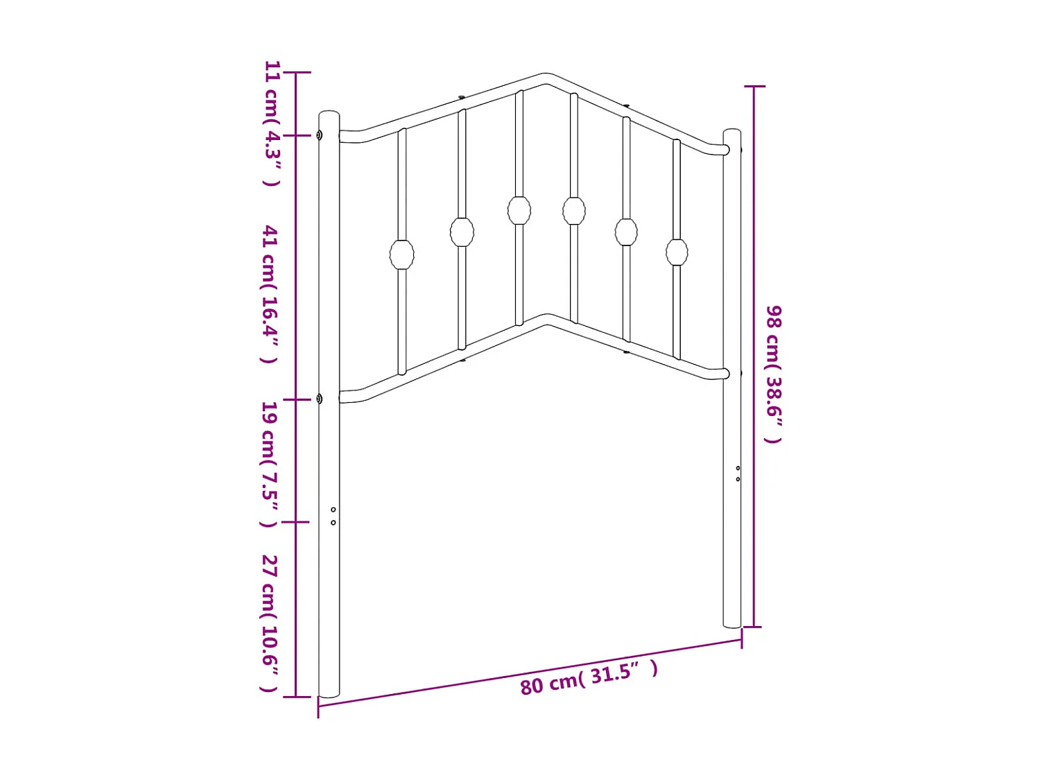 Cabeceira de cama 75 cm metal preto