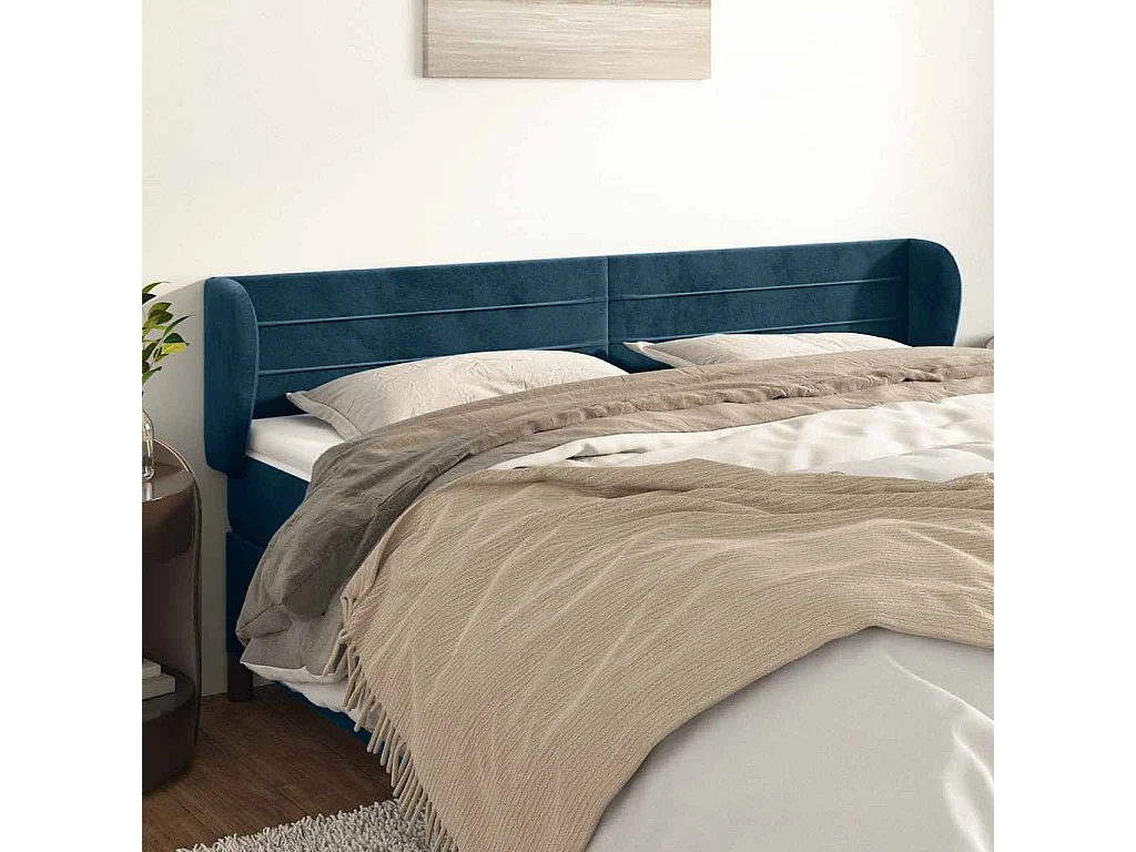 Hoofdbord met randen 163x23x78/88 cm fluweel donkerblauw