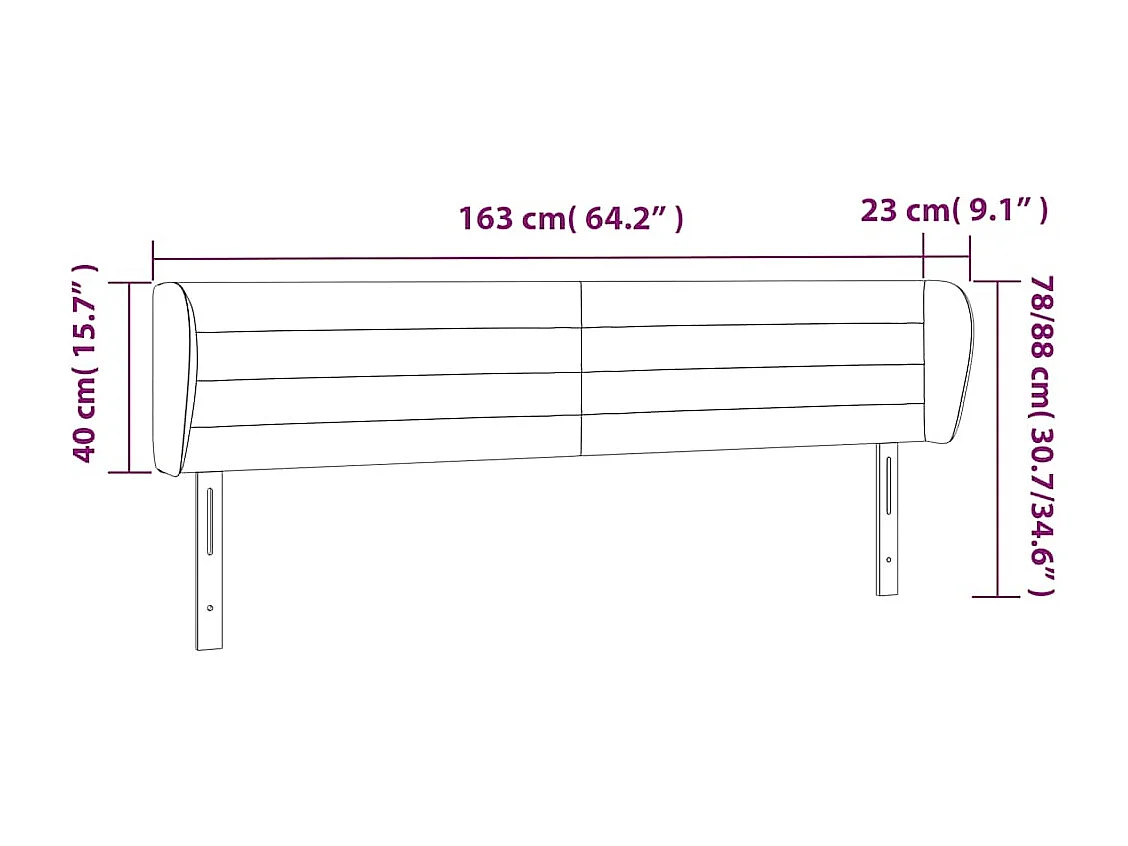 Hoofdbord met randen 163x23x78/88 cm fluweel donkerblauw