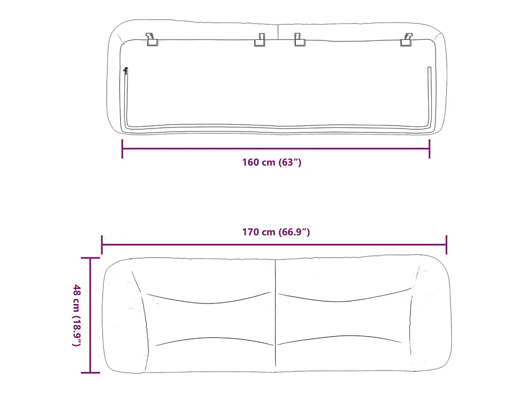 Cuscino Testiera Hvar Tortora 160 cm in Tessuto