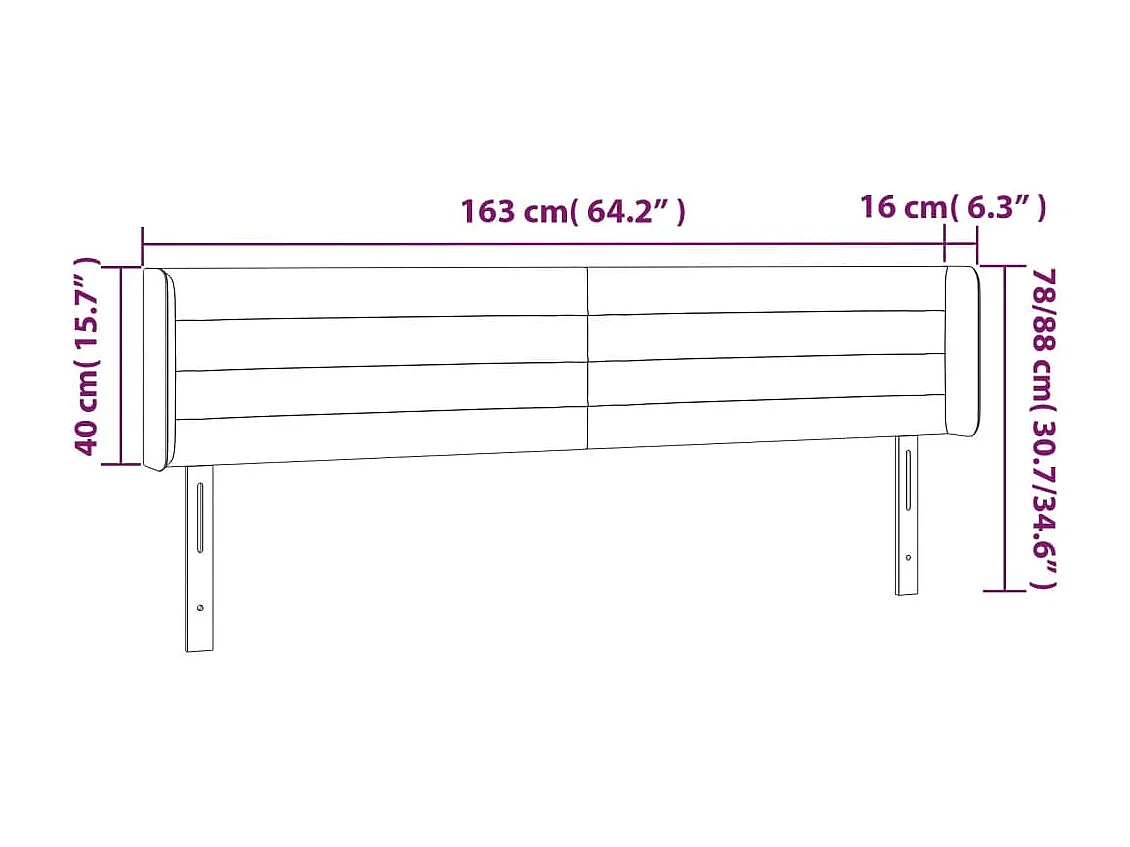 Hoofdbord met randen 163x16x78/88 cm fluweel zwart
