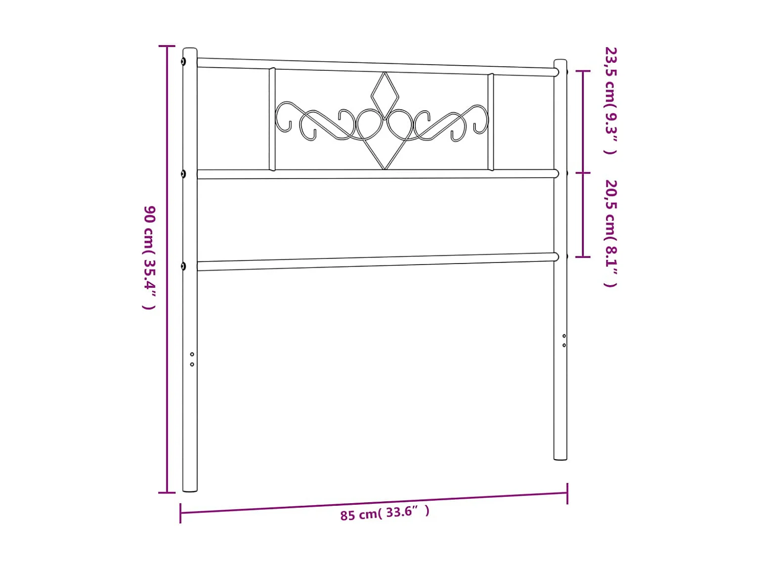 Cabeceira de cama 80 cm metal preto