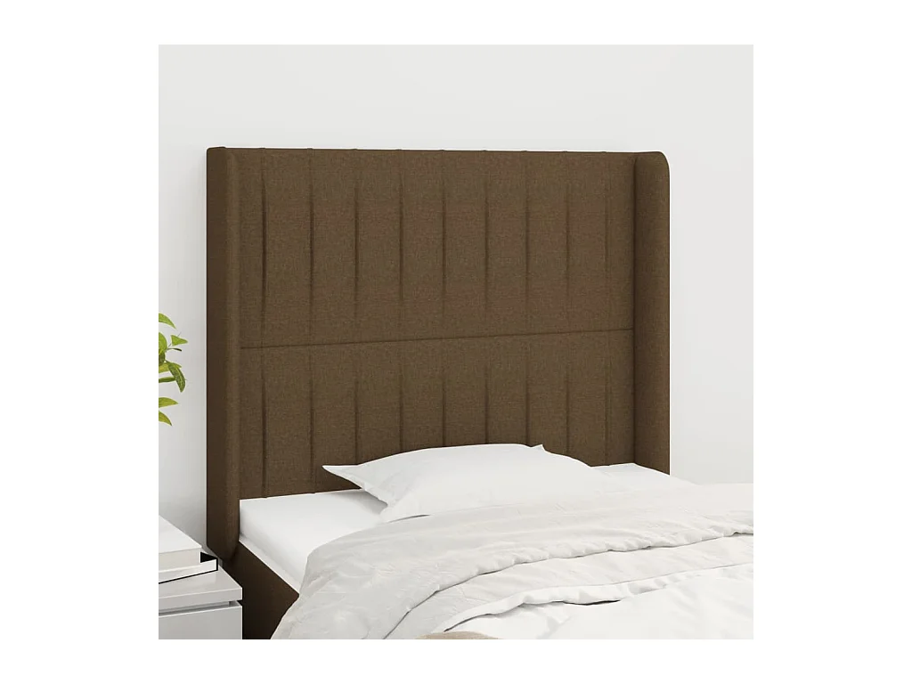 Tête de lit avec oreilles Marron foncé 93x16x118/128 cm Tissu