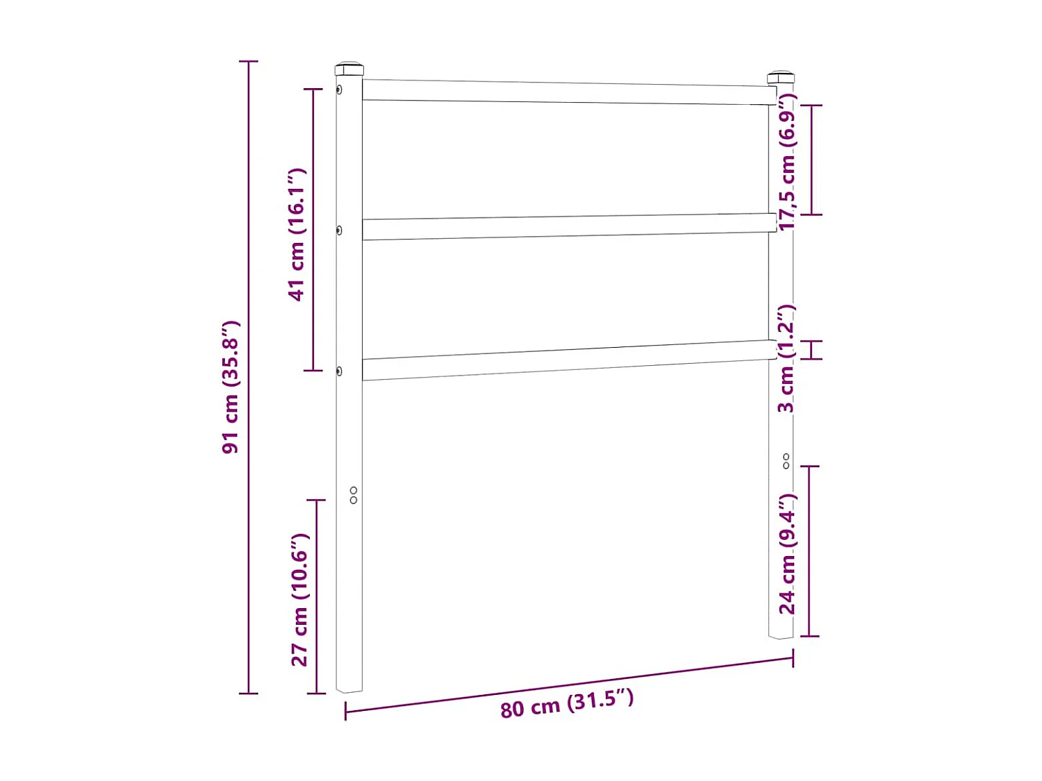 Tête de lit de remplacement métal blanc 75 cm
