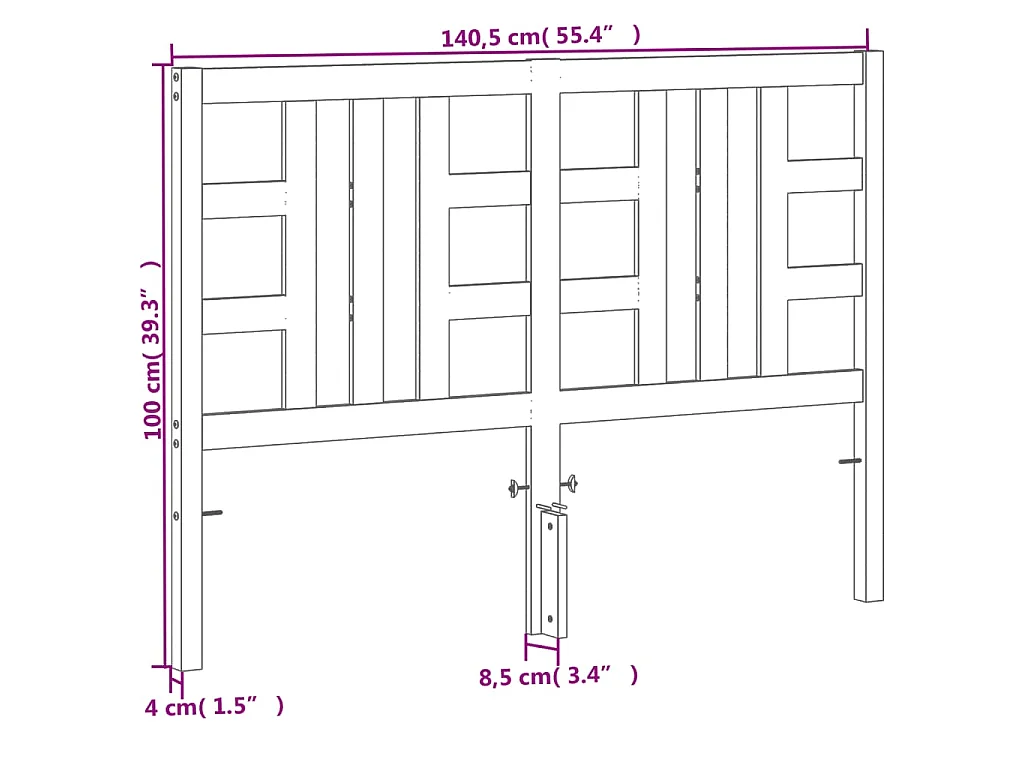 Testiera Marrone Cera 135 cm in Legno Massello di Pino