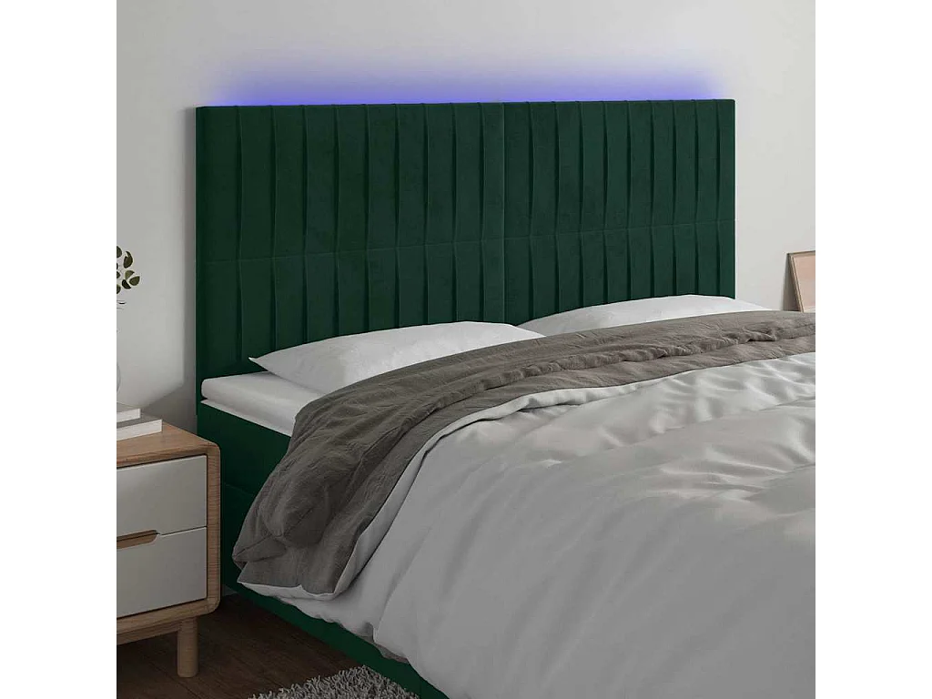 Hoofdbord LED 160x5x118/128 cm fluweel donkergroen