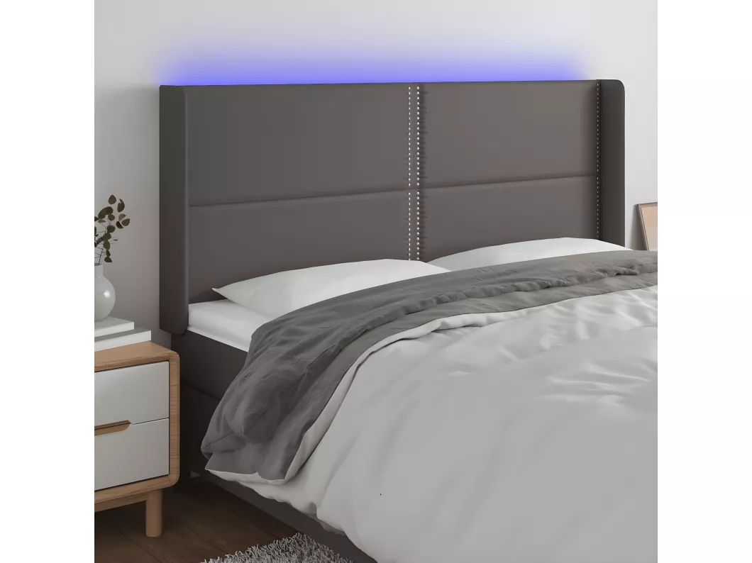 Kauf Unique LED Kopfteil Grau 183x16x118/128 cm Kunstleder