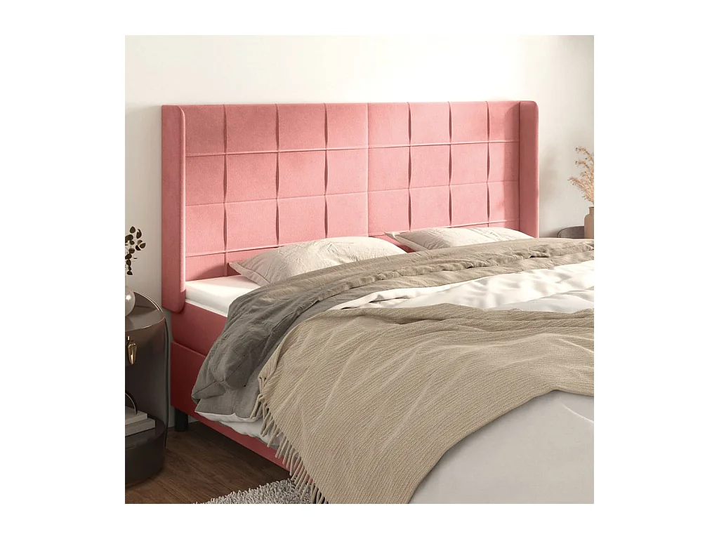 Tête de lit avec oreilles Rose 163x16x118/128 cm Velours