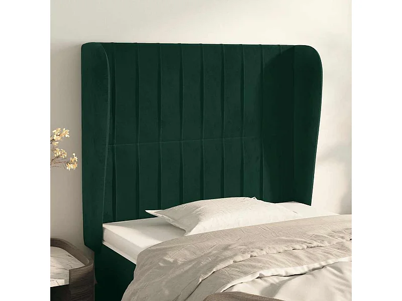Tête de lit avec oreilles Vert foncé 93x23x118/128 cm Velours