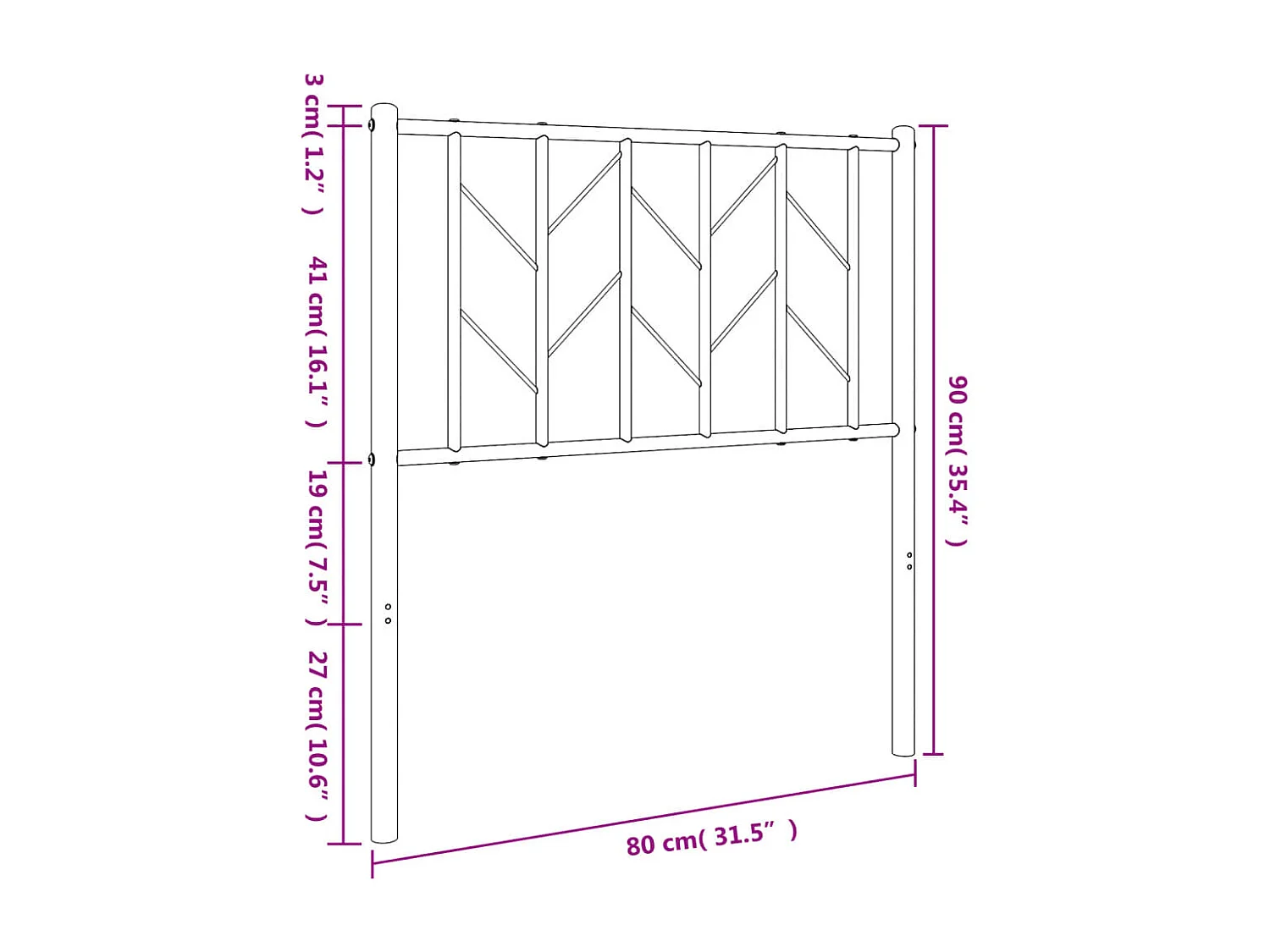 Tête de lit métal blanc 75 cm