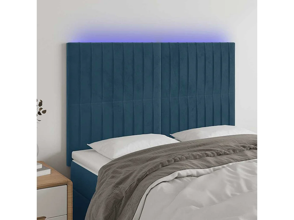 Testiera a LED Blu Scuro 144x5x118/128 cm in Velluto