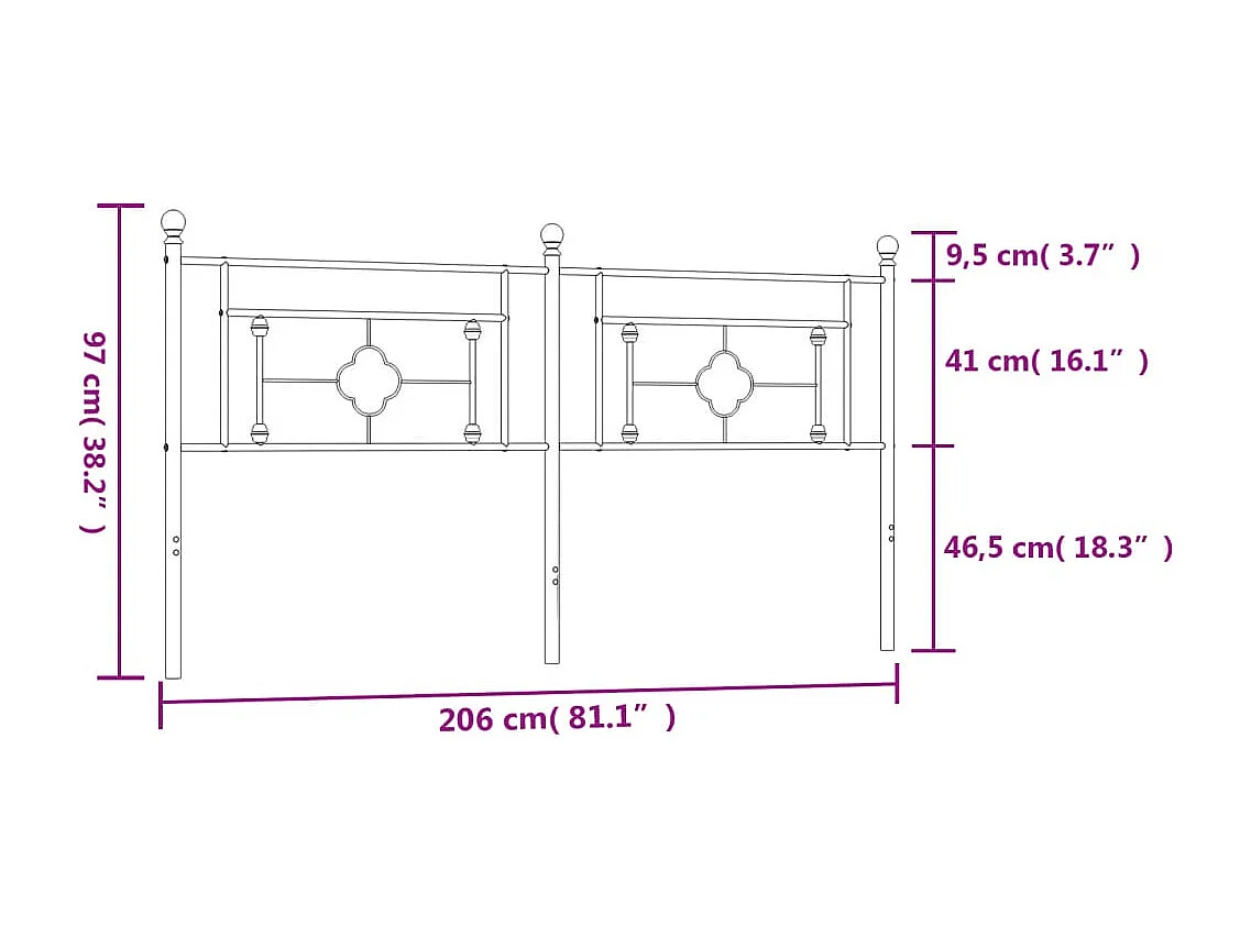 Hoofdbord 200 cm metaal zwart