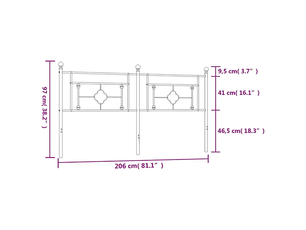 Tête de lit de remplacement métal noir 200 cm