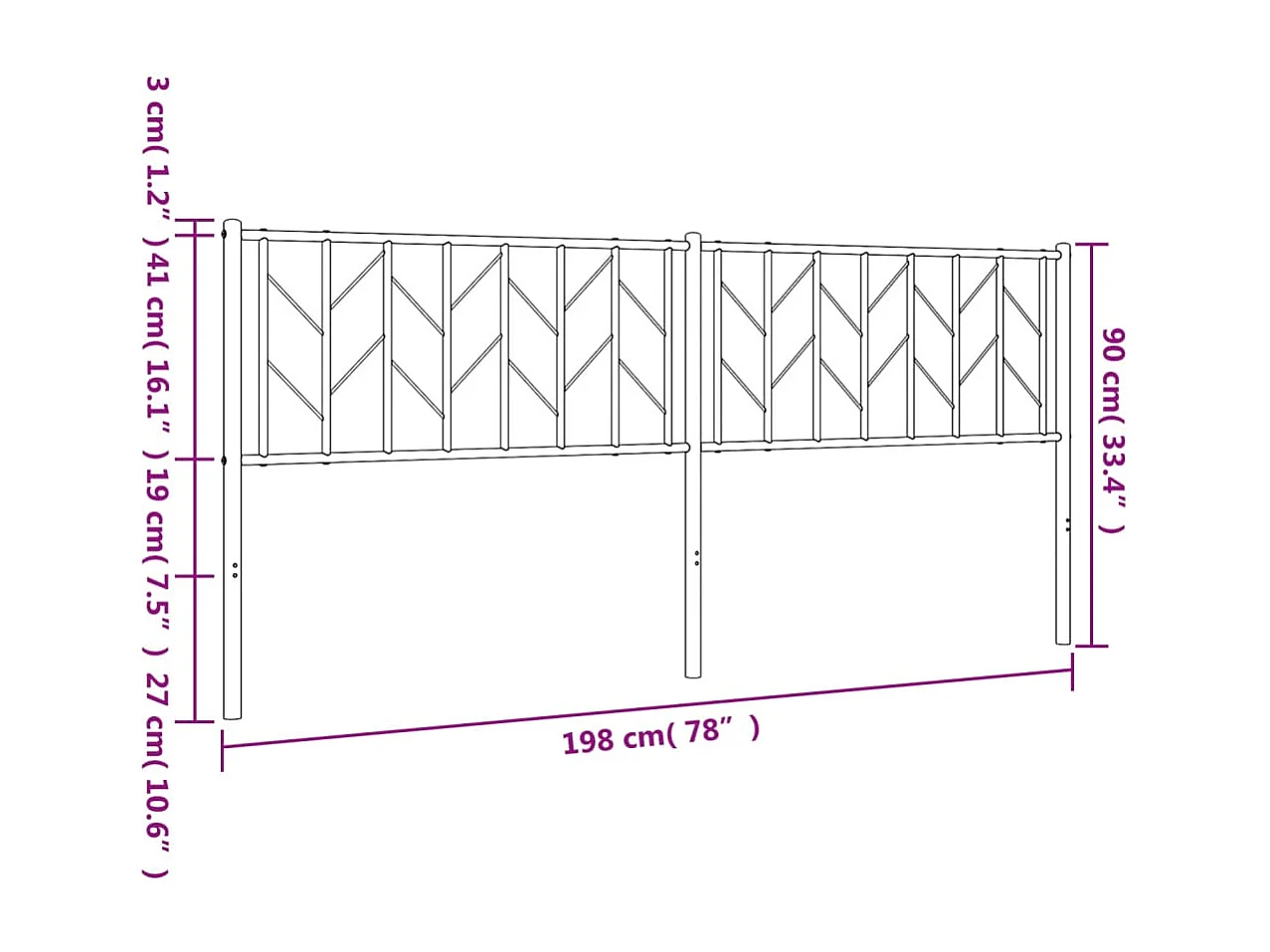 Tête de lit métal noir 193 cm
