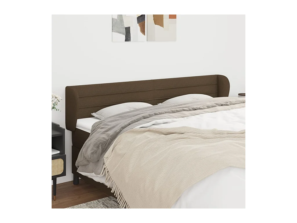 Tête de lit avec oreilles Marron foncé 163x23x78/88 cm Tissu