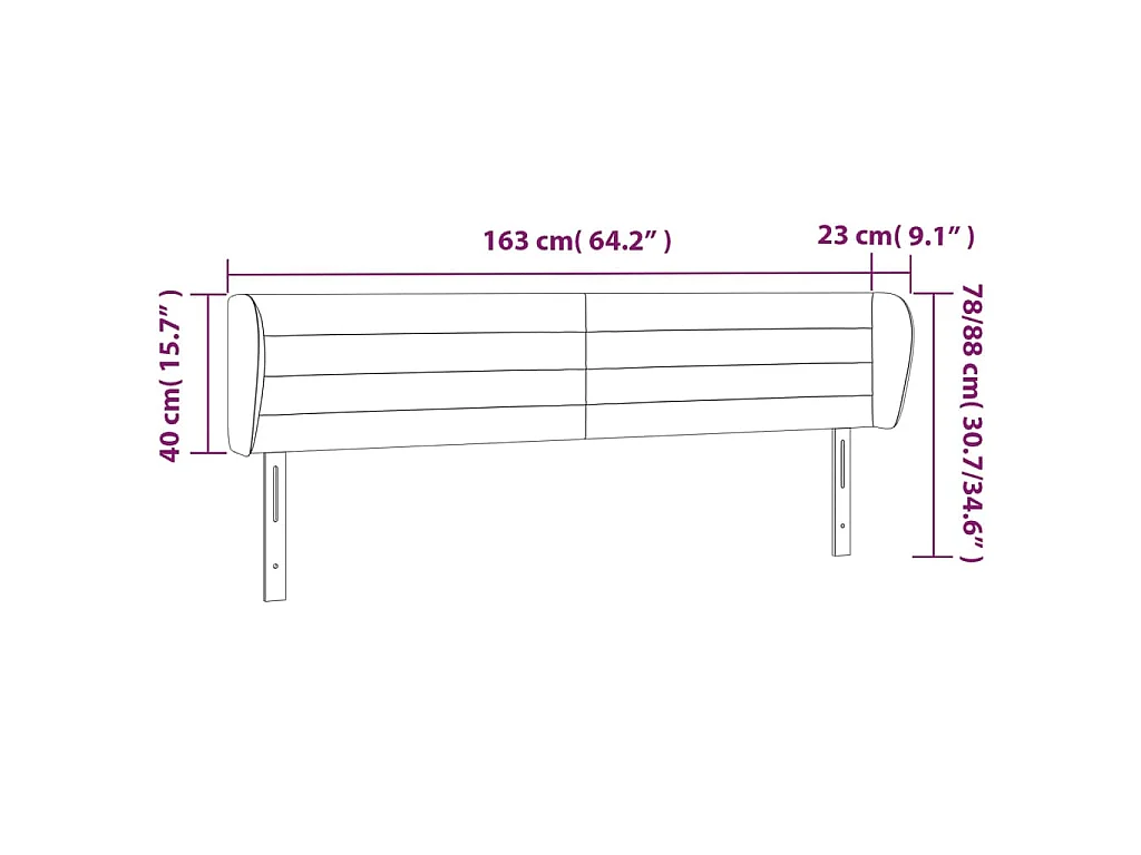 Tête de lit avec oreilles Marron foncé 163x23x78/88 cm Tissu