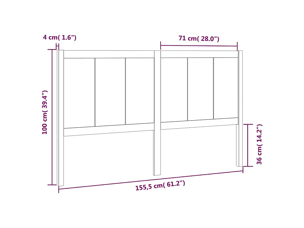 Cabecero de cama madera maciza de pino 155,5x4x100 cm