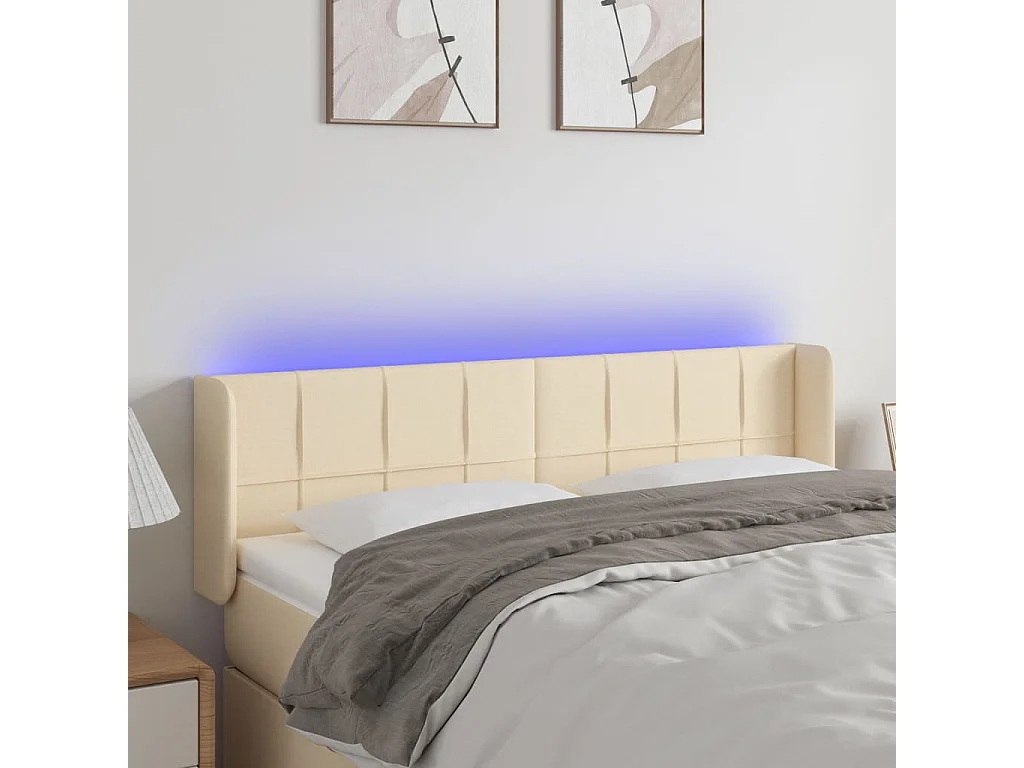 Hoofdbord LED 147x16x78/88 cm stof crèmekleurig