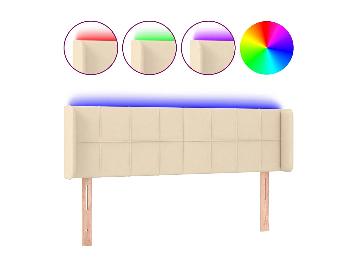 Hoofdbord LED 147x16x78/88 cm stof crèmekleurig