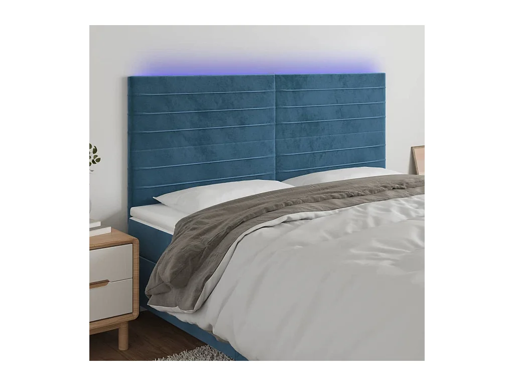 Tête de lit à LED Bleu foncé 160x5x118/128 cm Velours