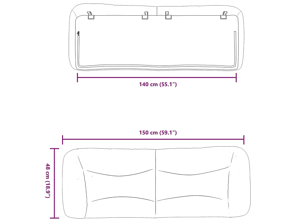 Coussin de tête de lit Hvar gris clair 140 cm tissu