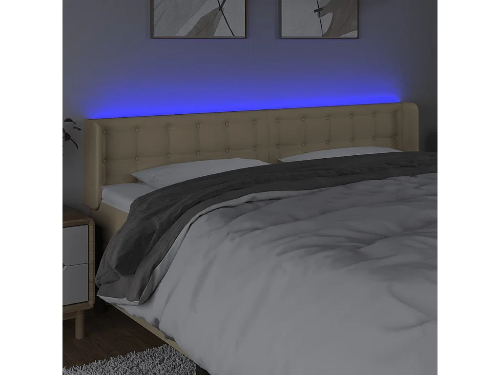 Hoofdbord LED 163x16x78/88 cm stof crèmekleurig