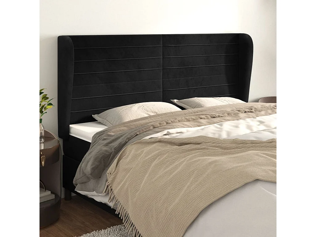 Tête de lit avec oreilles Noir 163x23x118/128 cm Velours