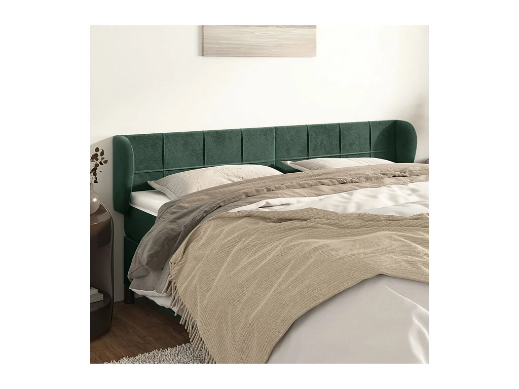 Tête de lit avec oreilles Vert foncé 183x23x78/88 cm Velours