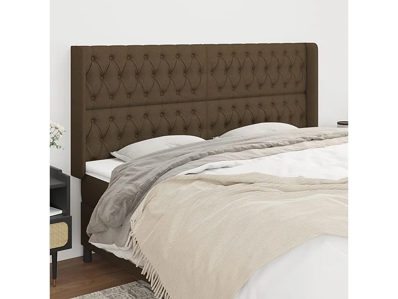 Tête de lit avec oreilles Marron foncé 183x16x118/128 cm Tissu