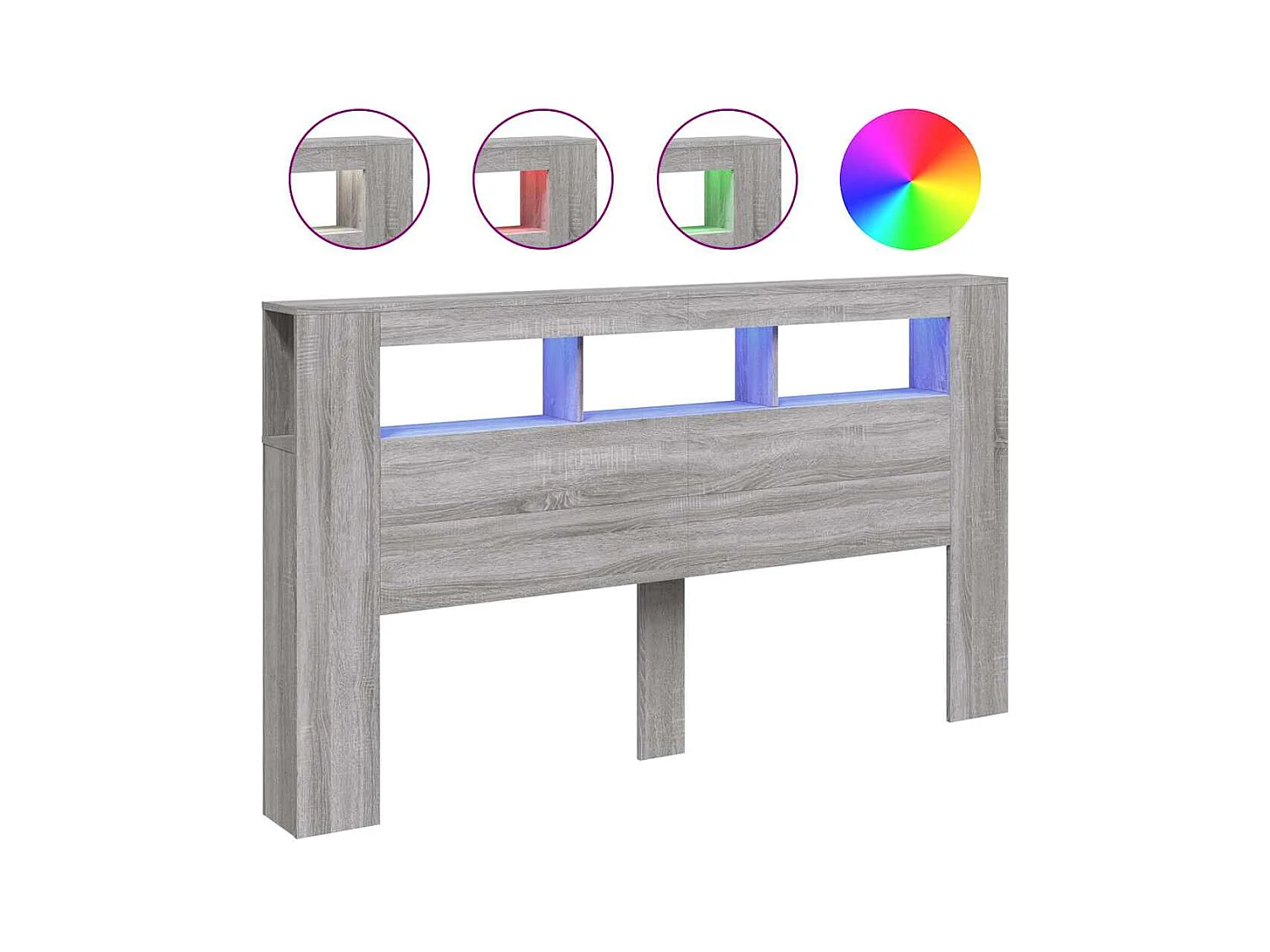 Tête de lit à LED sonoma gris 180x18,5x103,5 cm bois ingénierie