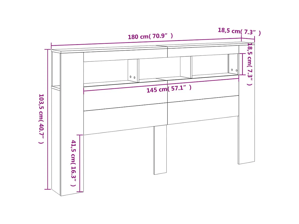 Tête de lit à LED sonoma gris 180x18,5x103,5 cm bois ingénierie