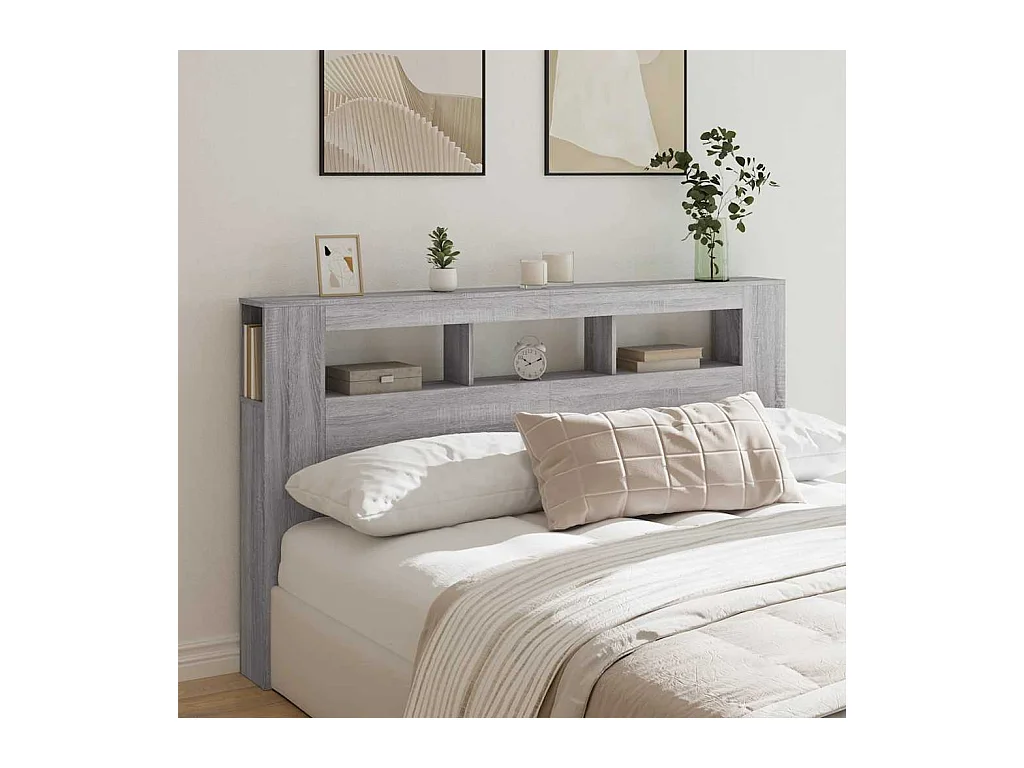 Tête de lit à LED sonoma gris 180x18,5x103,5 cm bois ingénierie