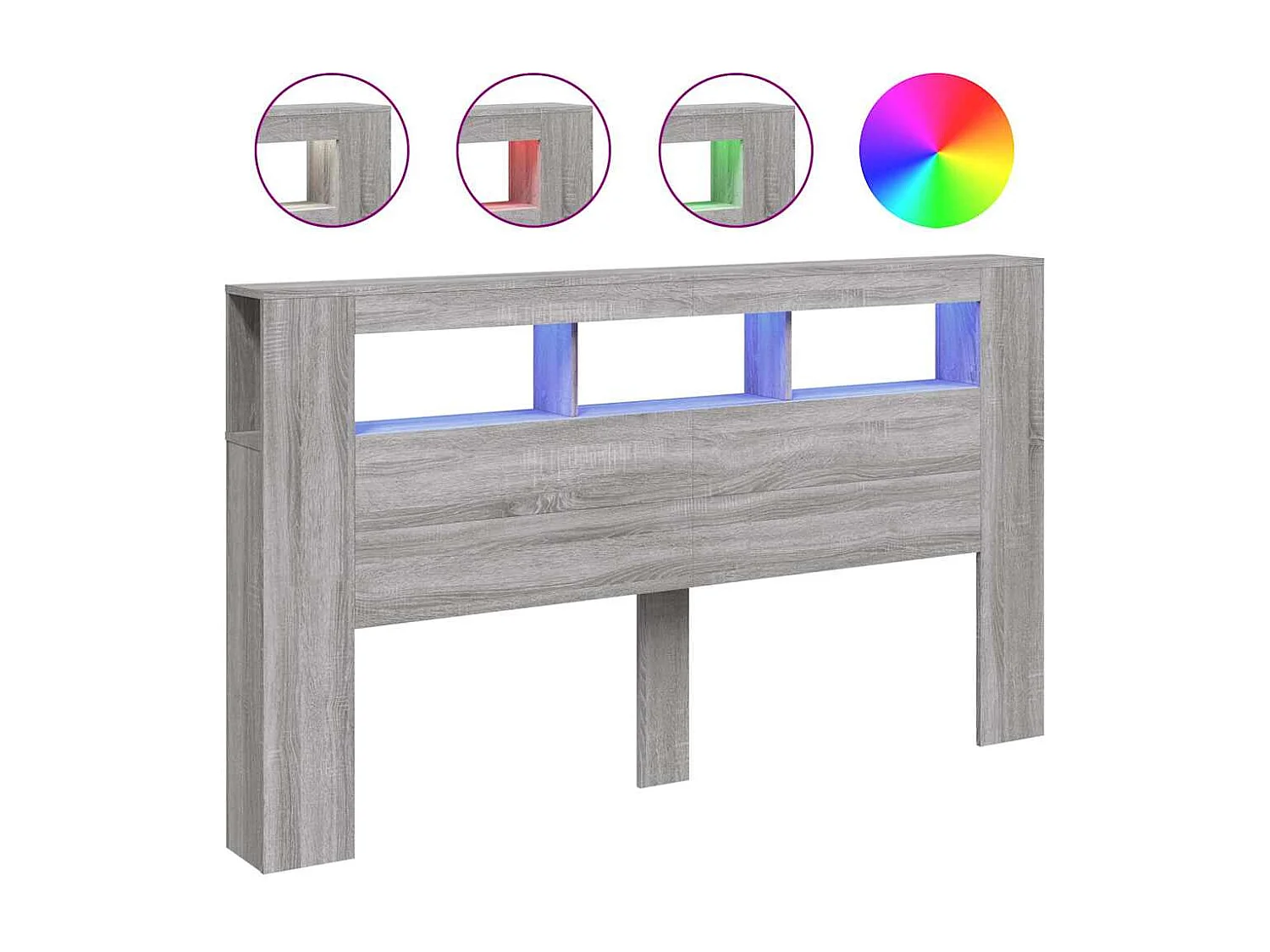 Cabecero LED madera ingeniería gris Sonoma 180x18,5x103,5 cm
