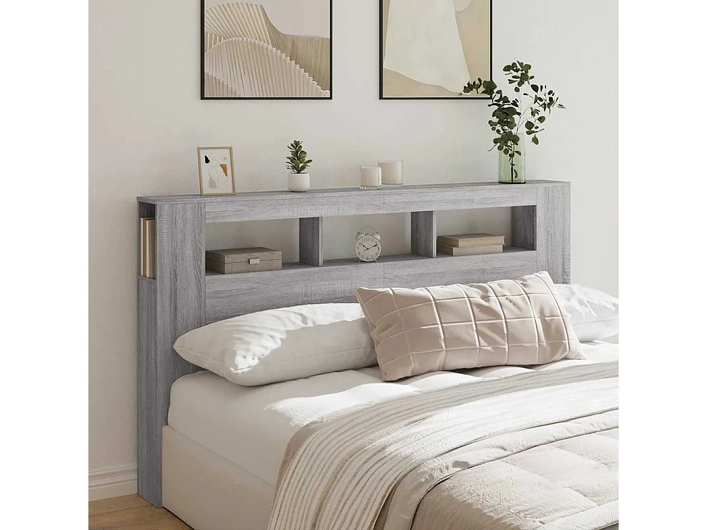 Cabecero LED madera ingeniería gris Sonoma 180x18,5x103,5 cm