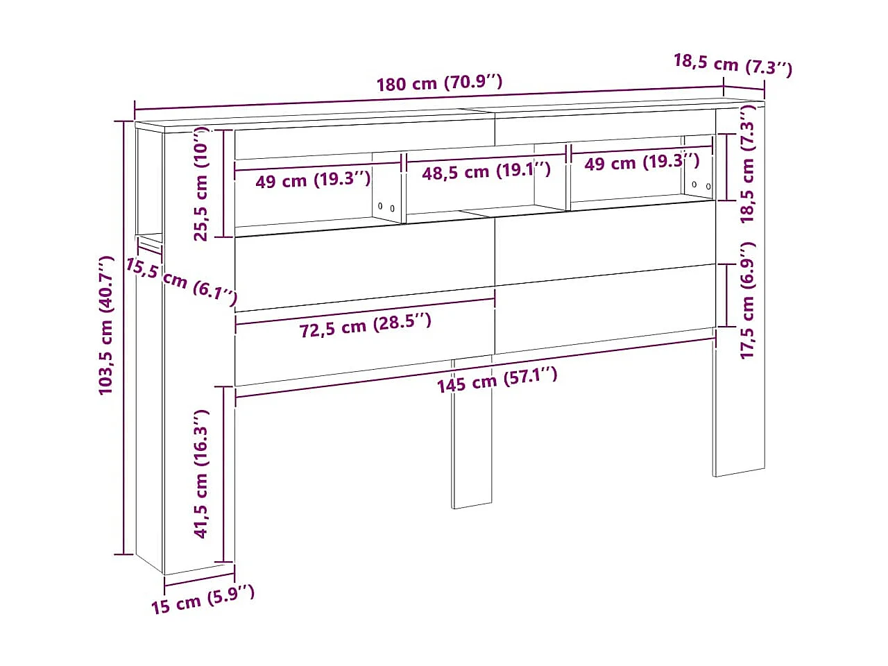Tête de lit à LED sonoma gris 180x18,5x103,5 cm bois ingénierie