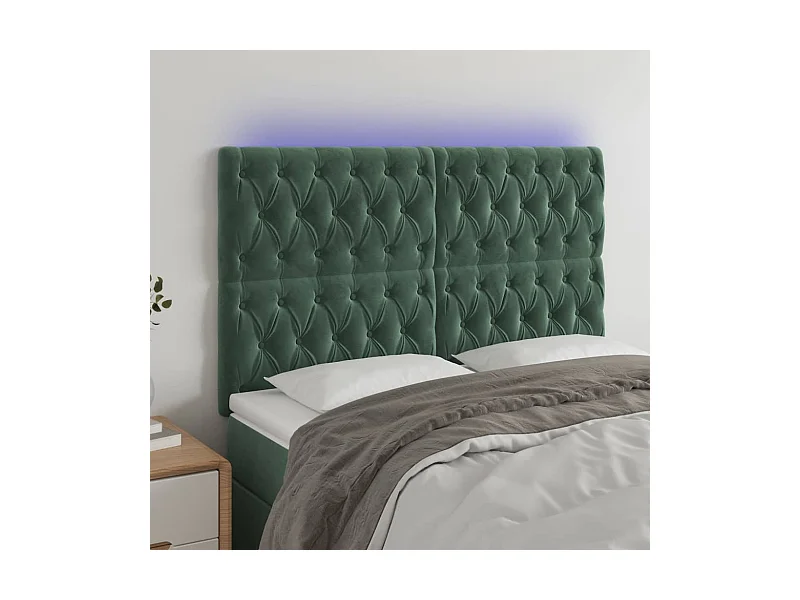 Tête de lit à LED Vert foncé 144x7x118/128 cm Velours
