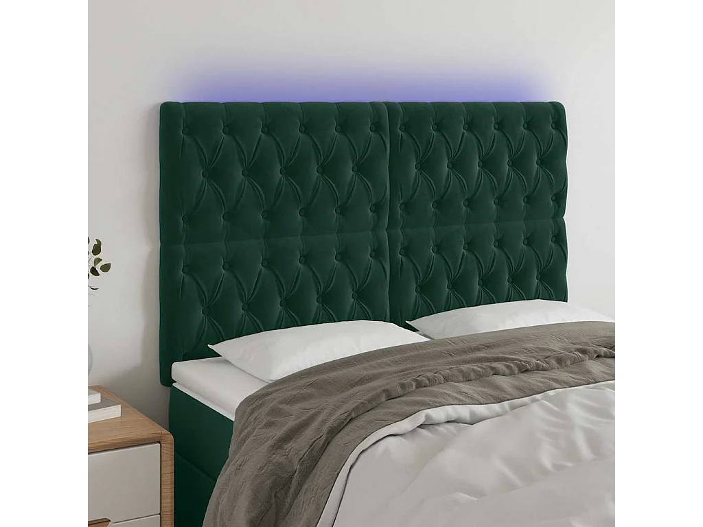 Hoofdbord LED 144x7x118/128 cm fluweel donkergroen