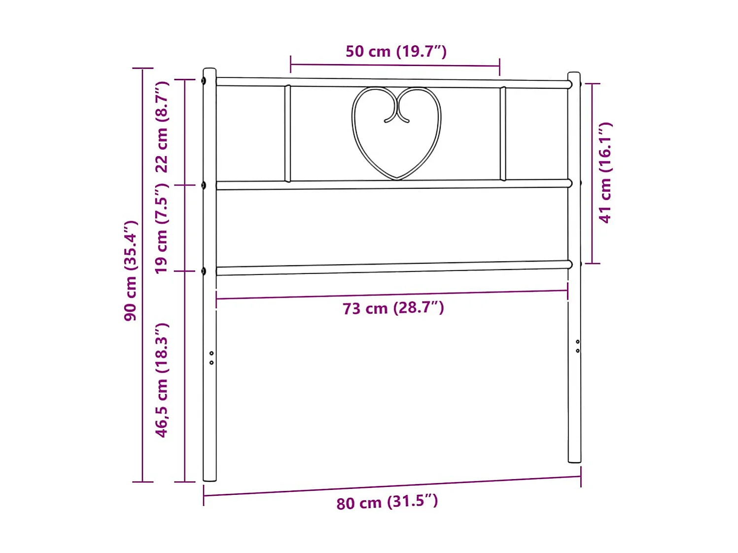 Vervangend hoofdbord 75 cm metaal wit