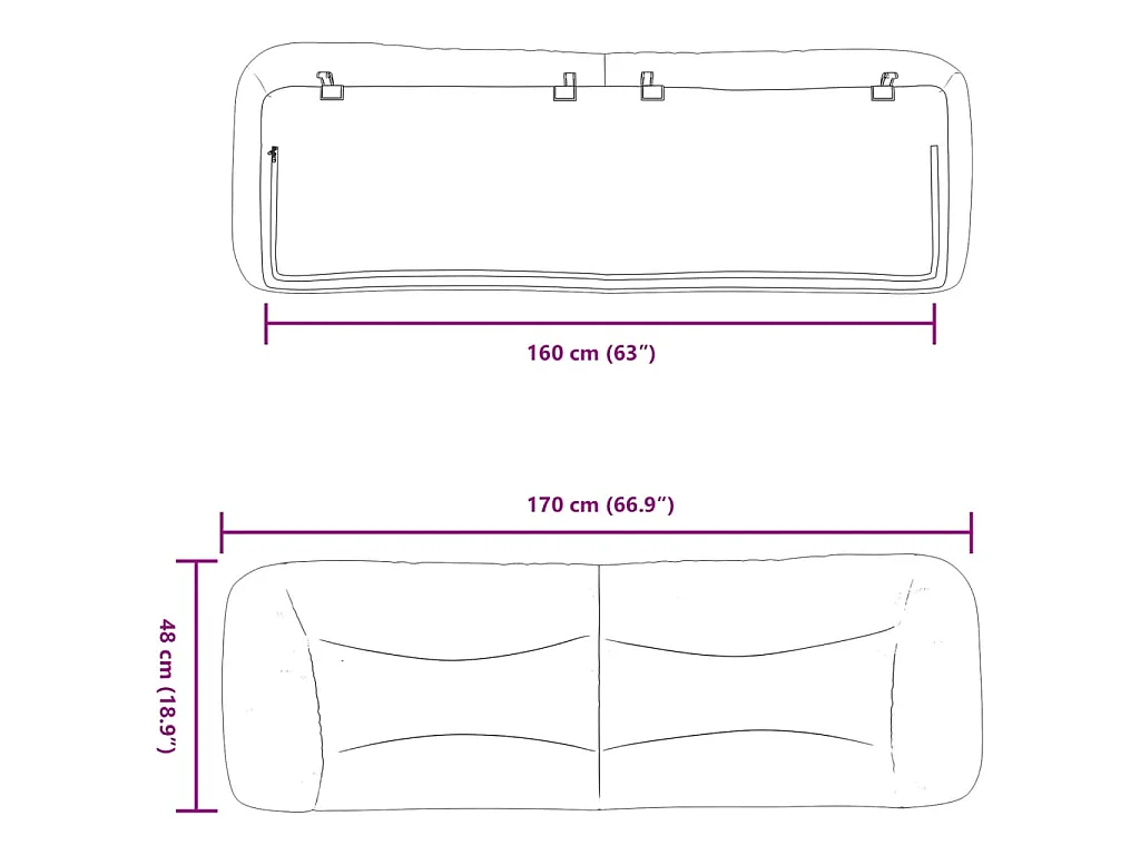 Cuscino Testiera Hvar Grigio Chiaro 160 cm in Tessuto