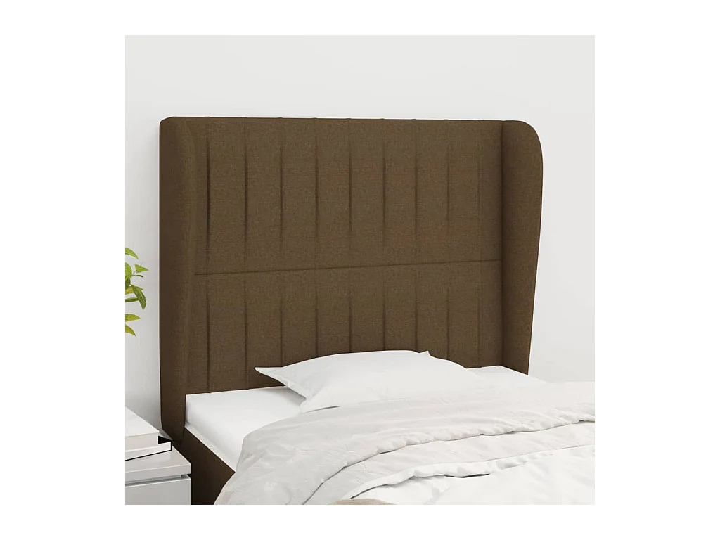 Tête de lit avec oreilles Marron foncé 93x23x118/128 cm Tissu