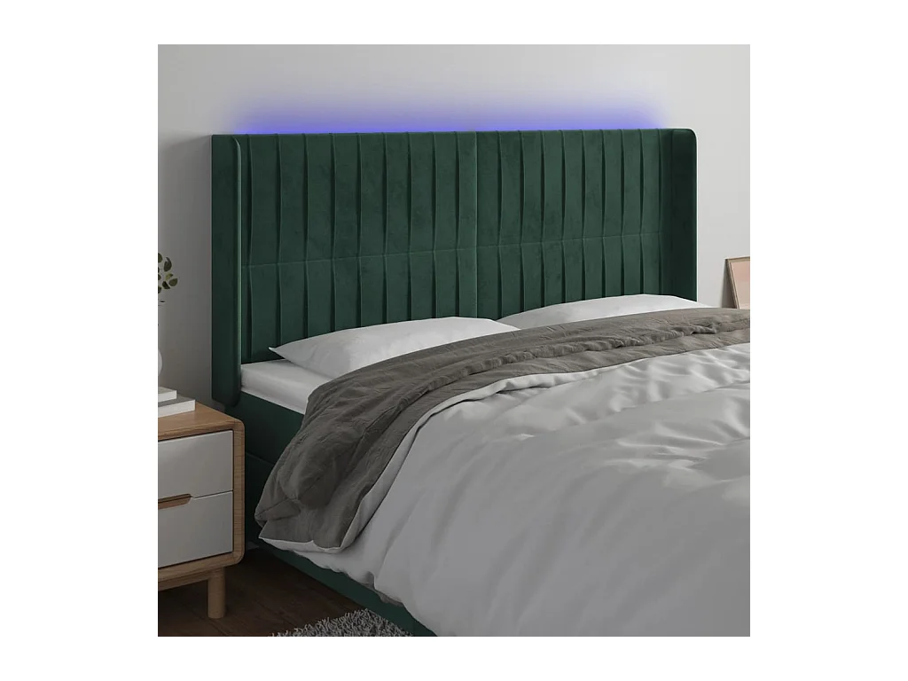 Tête de lit à LED Vert foncé 163x16x118/128 cm Velours