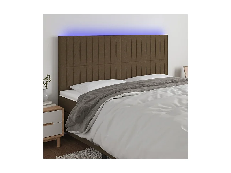 Tête de lit à LED Marron foncé 160x5x118/128 cm Tissu