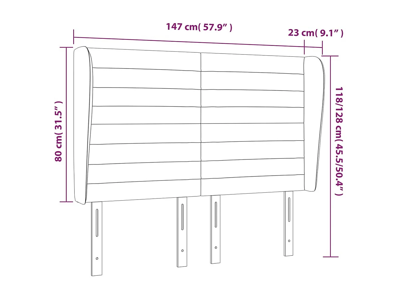 Hoofdbord met randen 147x23x118/128 cm fluweel donkergroen